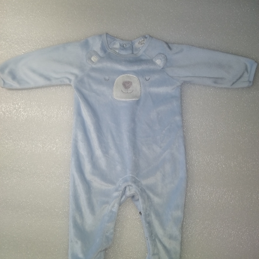 Sterling Baby Bear Faux Fur Footed Onesie Light Blue Boy Infant 6 Months